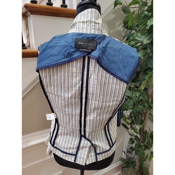 BCBGMaxazria Women's Striped Cotton Long Sleeve Single Breasted Fitted Blazer M - Picture 7 of 11